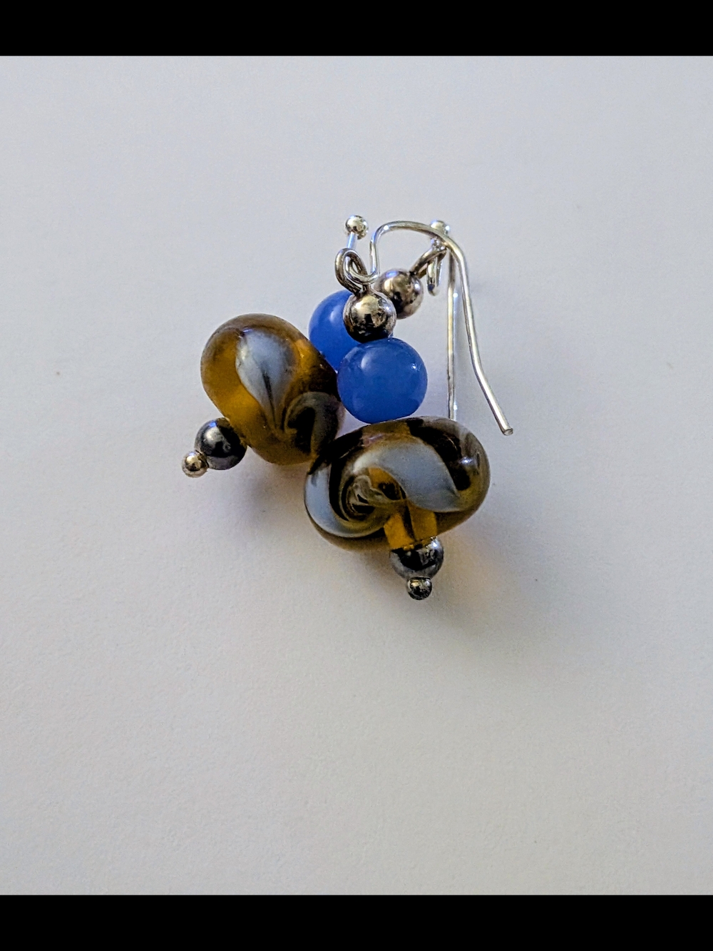 Blue and Amber Glass Swirl Drop Earrings